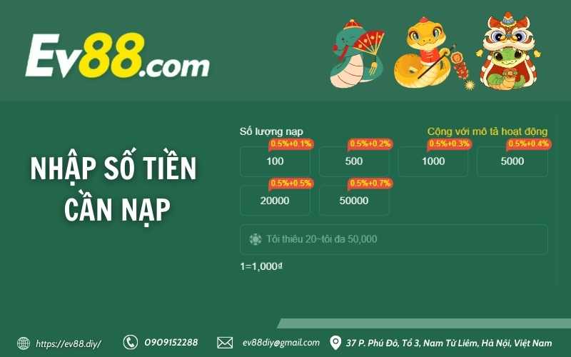 Hướng dẫn nạp tiền Ev88 5 Nhập số tiền cần nạp